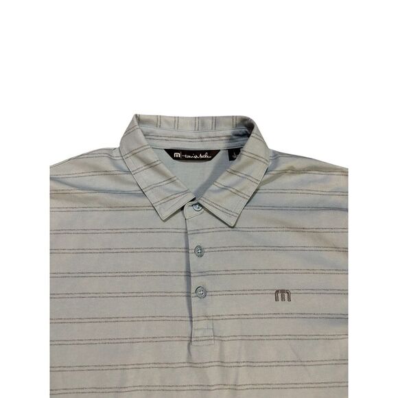 Travis Mathew Polo Shirt Two Tone Blue Stripes Size Large Golf Dad Colorful - Picture 2 of 8